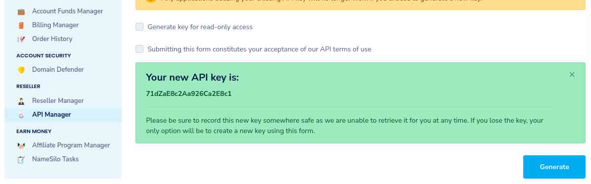 After NameSilo API Key