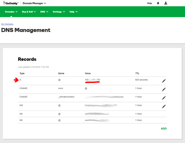 GoDaddy DNS management