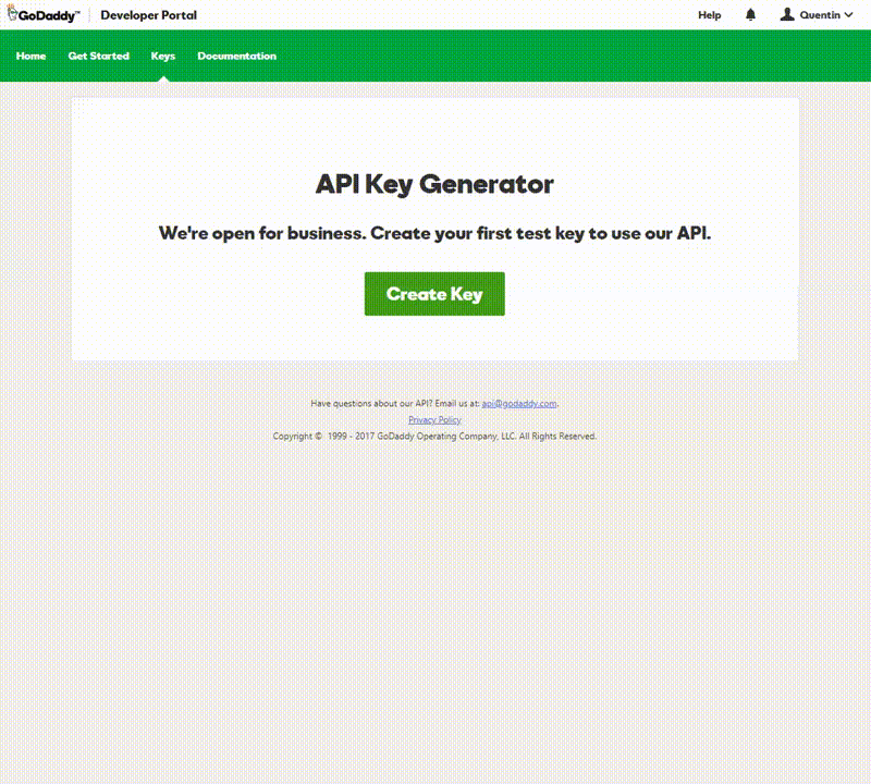 GoDaddy Developer Test Key