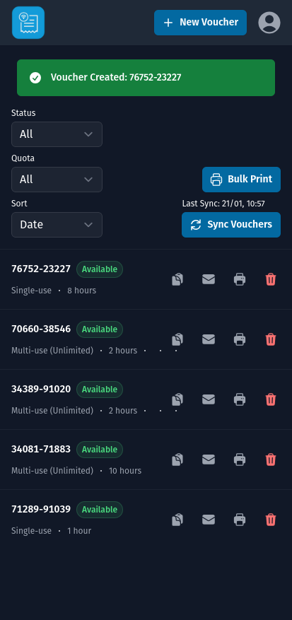 Voucher Overview - Mobile
